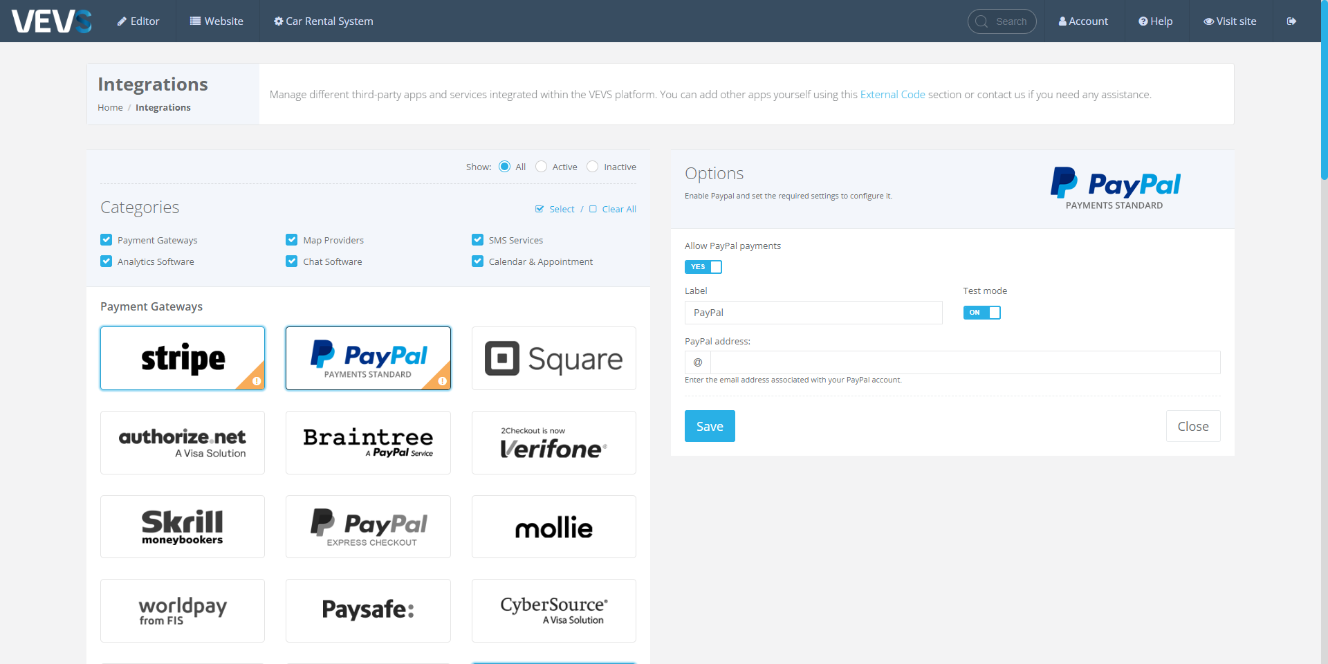 screenshot of VEVS Rental Software
